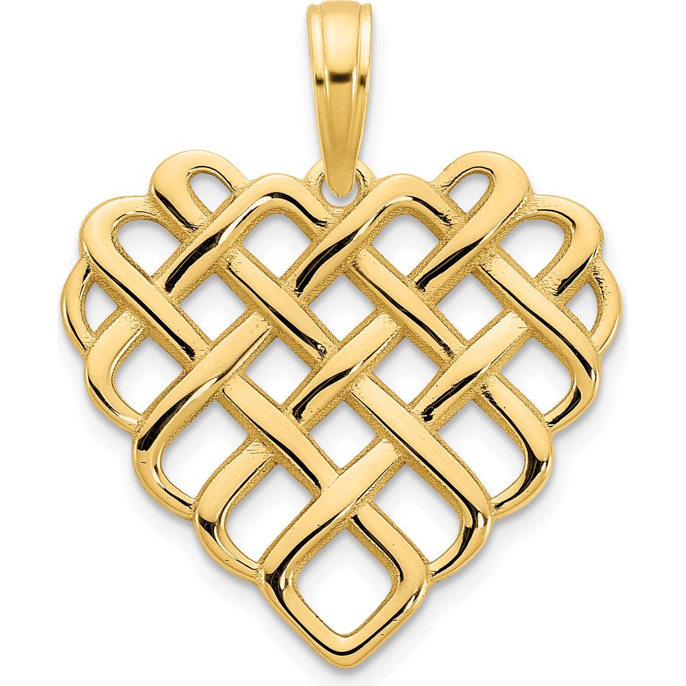 14K Yellow Gold Fancy Woven Heart Pendant - Polished Finish by Oro Pregiato