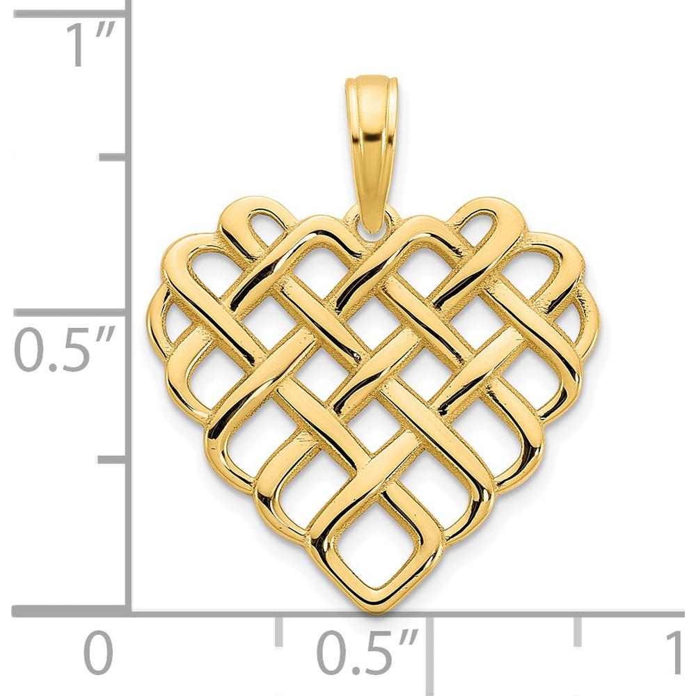 14K Yellow Gold Fancy Woven Heart Pendant - Polished Finish by Oro Pregiato