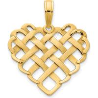 14K Yellow Gold Fancy Woven Heart Pendant - Polished Finish by Oro Pregiato