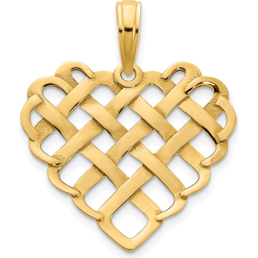 14K Yellow Gold Fancy Woven Heart Pendant - Polished Finish by Oro Pregiato