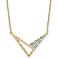 14K Yellow Gold Fashion Necklace with Geometric Triangle Design and 1/10 Carat Round Diamonds - 22 Stones by Oro Pregiato