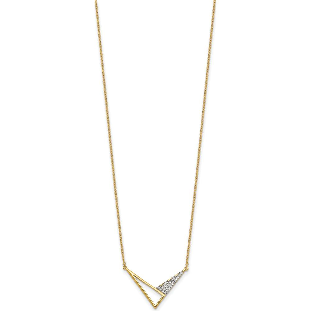 14K Yellow Gold Fashion Necklace with Geometric Triangle Design and 1/10 Carat Round Diamonds - 22 Stones by Oro Pregiato