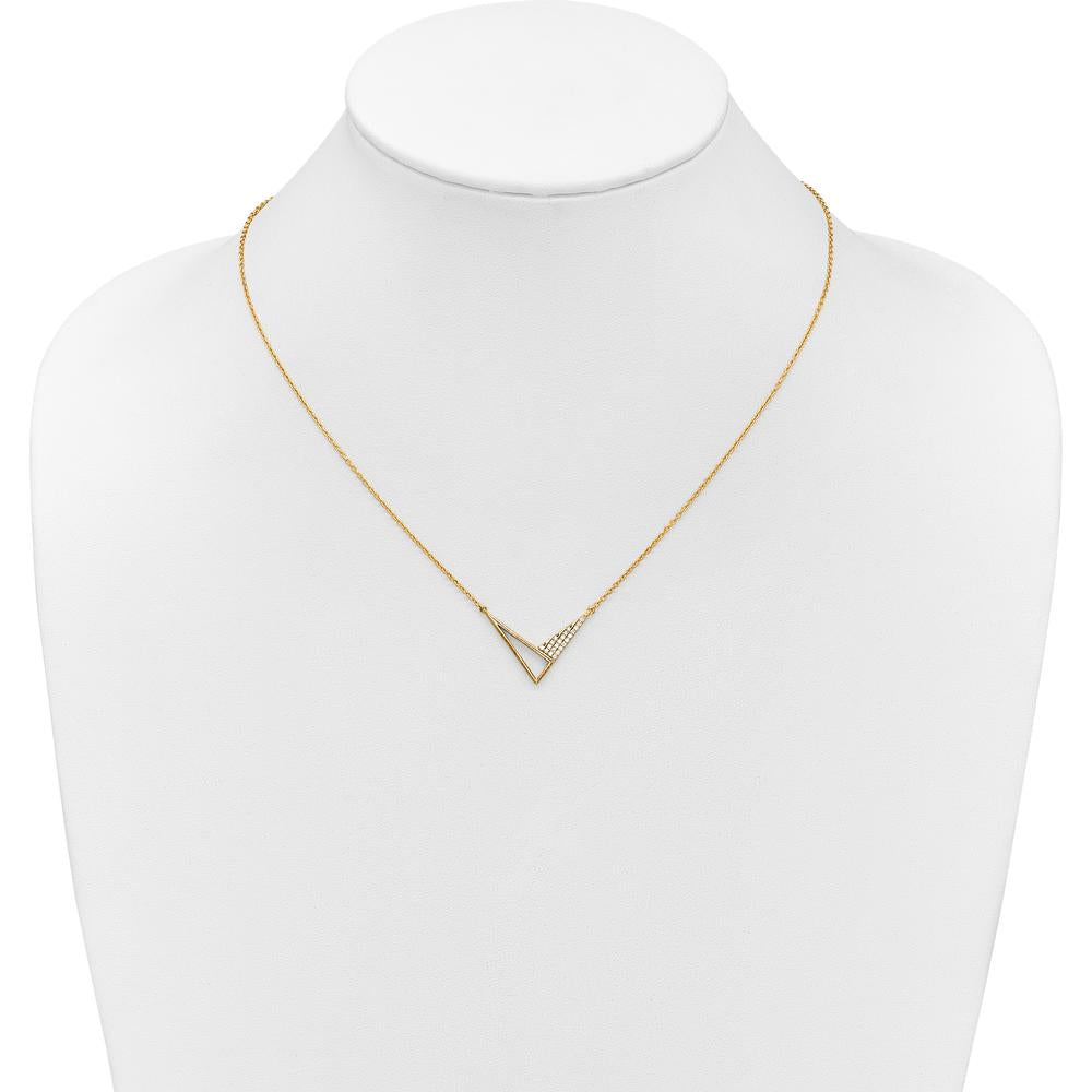 14K Yellow Gold Fashion Necklace with Geometric Triangle Design and 1/10 Carat Round Diamonds - 22 Stones by Oro Pregiato