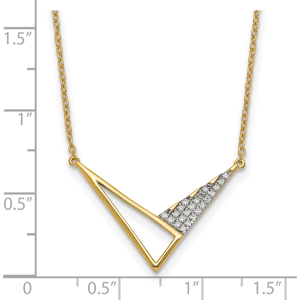 14K Yellow Gold Fashion Necklace with Geometric Triangle Design and 1/10 Carat Round Diamonds - 22 Stones by Oro Pregiato