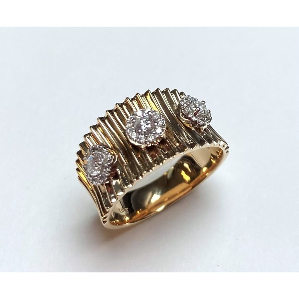 14K Yellow Gold Fashion Ring with 3-Stone Cluster Round Diamonds - 0.44 Carat Total Diamond Weight by Auriventus