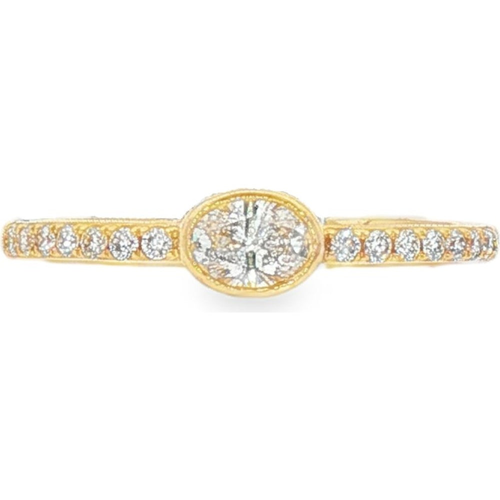 14K Yellow Gold Fashion Ring with Bezel Set Marquise Diamond and Pavé Round Diamond Band - 0.41 Carat Total Diamond Weight by Auriventus