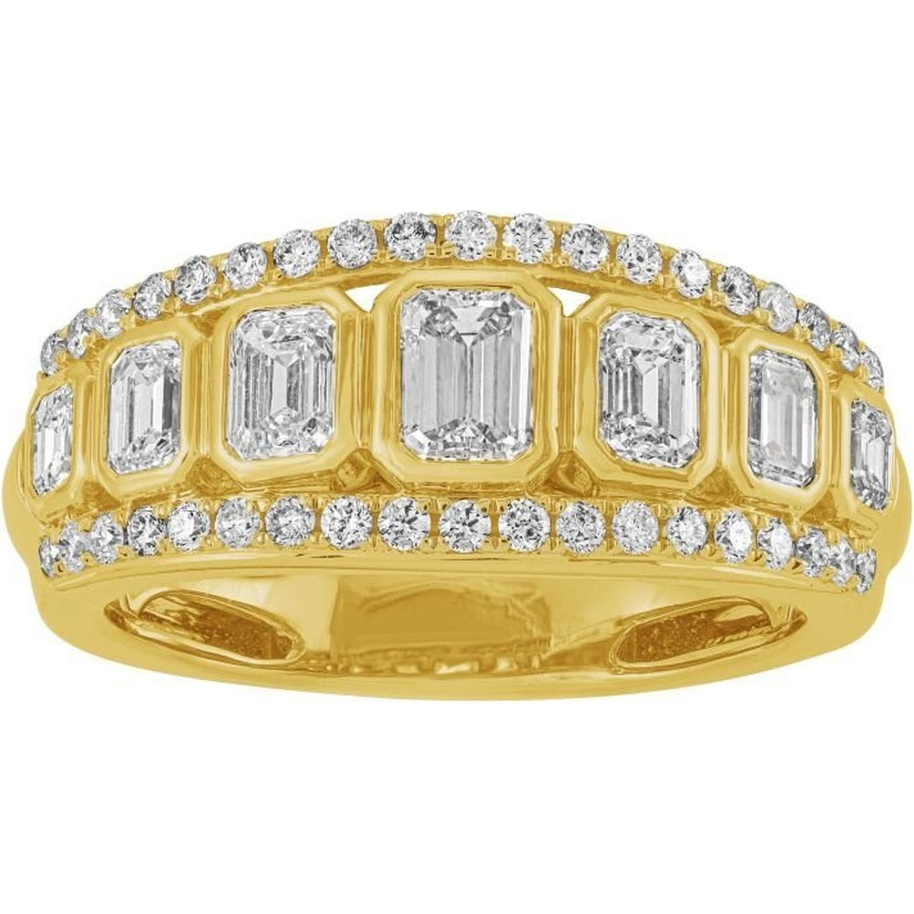14K Yellow Gold Fashion Ring with Channel-Set Emerald Cut and Pave Round Diamonds - 1.38 Carat Total Diamond Weight by Auriventus