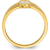 14K Yellow Gold Fashion Ring with Diamond-Cut Heart Motif and Rhodium Accent - 2.5mm Band Width by 0