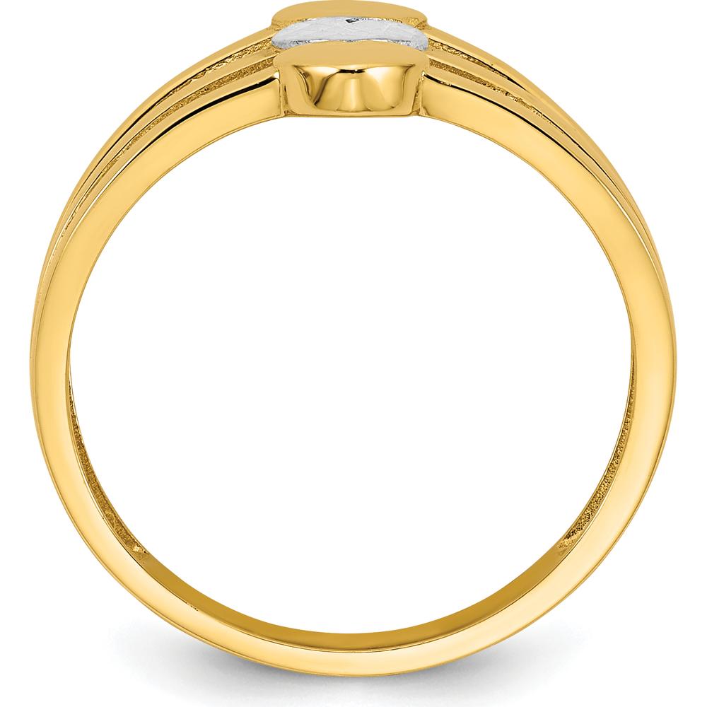 14K Yellow Gold Fashion Ring with Diamond-Cut Heart Motif and Rhodium Accent - 2.5mm Band Width by 0