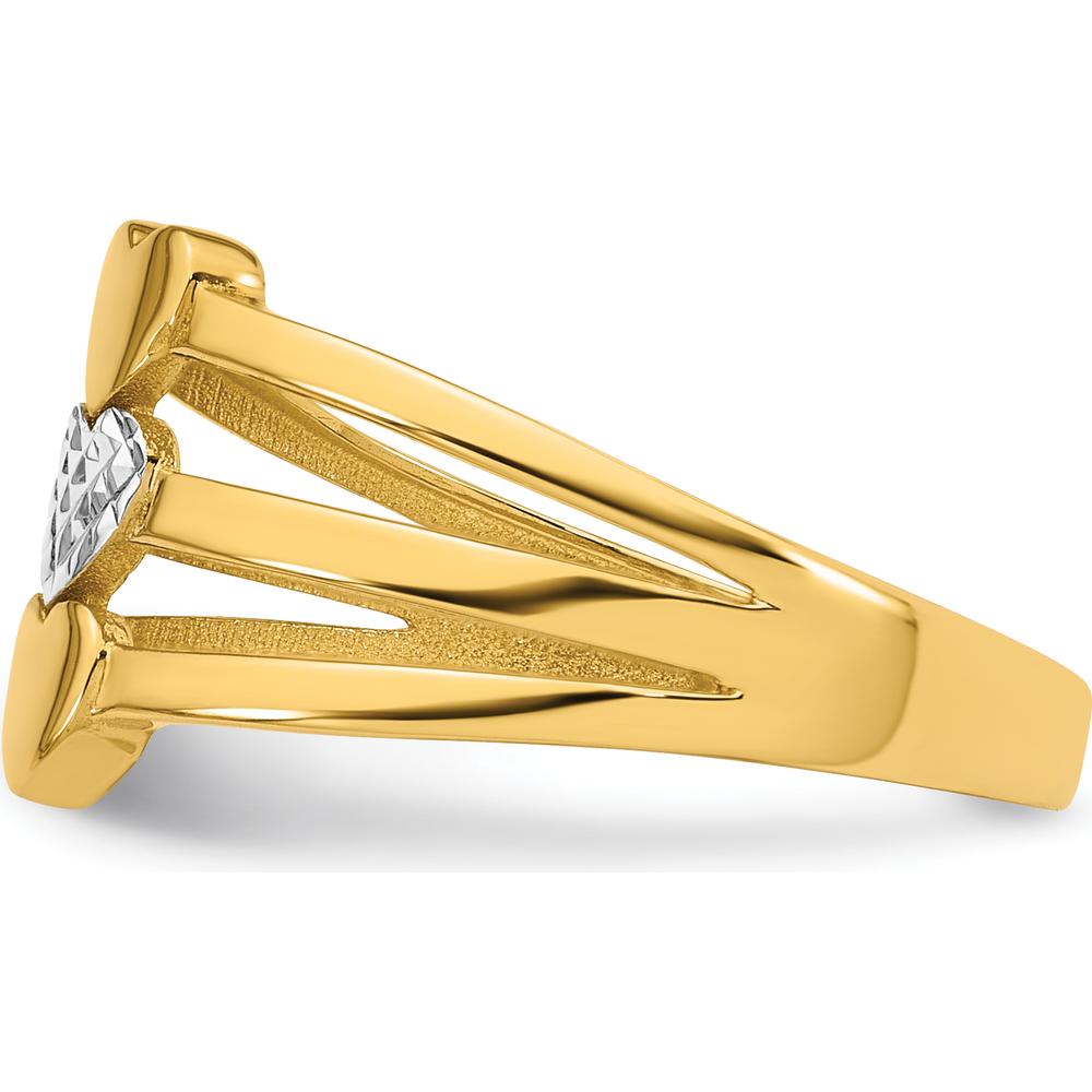 14K Yellow Gold Fashion Ring with Diamond-Cut Heart Motif and Rhodium Accent - 2.5mm Band Width by 0