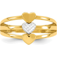 14K Yellow Gold Fashion Ring with Diamond-Cut Heart Motif and Rhodium Accent - 2.5mm Band Width by 0