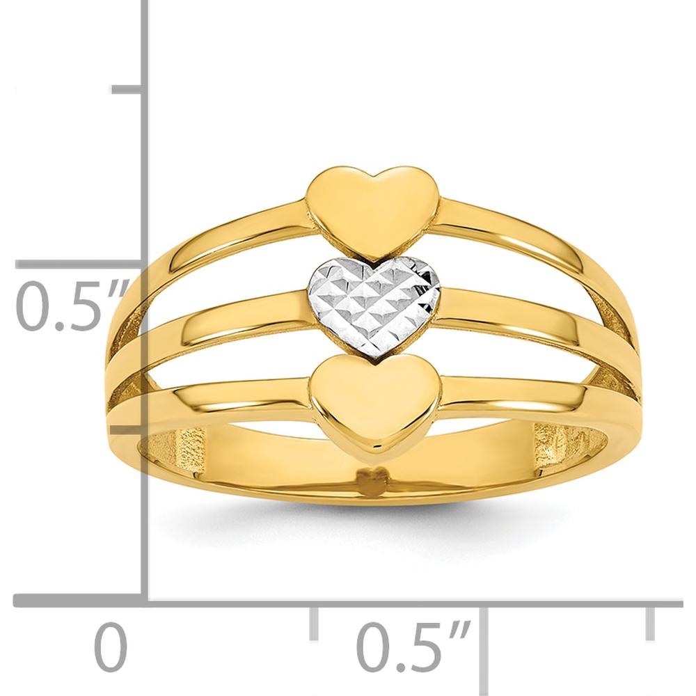 14K Yellow Gold Fashion Ring with Diamond-Cut Heart Motif and Rhodium Accent - 2.5mm Band Width by 0