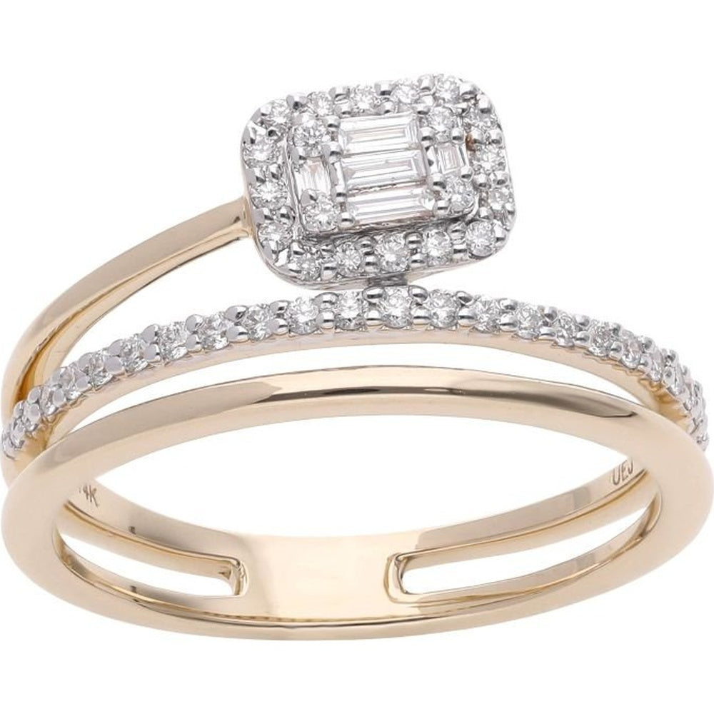 14K Yellow Gold Fashion Ring with Emerald-Shaped Baguette and Round Diamond Cluster - 0.32 Carat Total Diamond Weight by Auriventus