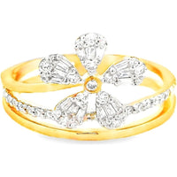 14K Yellow Gold Fashion Ring with Pear-Shaped Diamond Floral Cluster and Split Shank - 0.42 Carat Total Diamond Weight by Auriventus