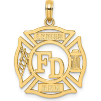 14K Yellow Gold FD Ladies Auxiliary Firefighter Shield Pendant - 20.8mm by Oro Pregiato