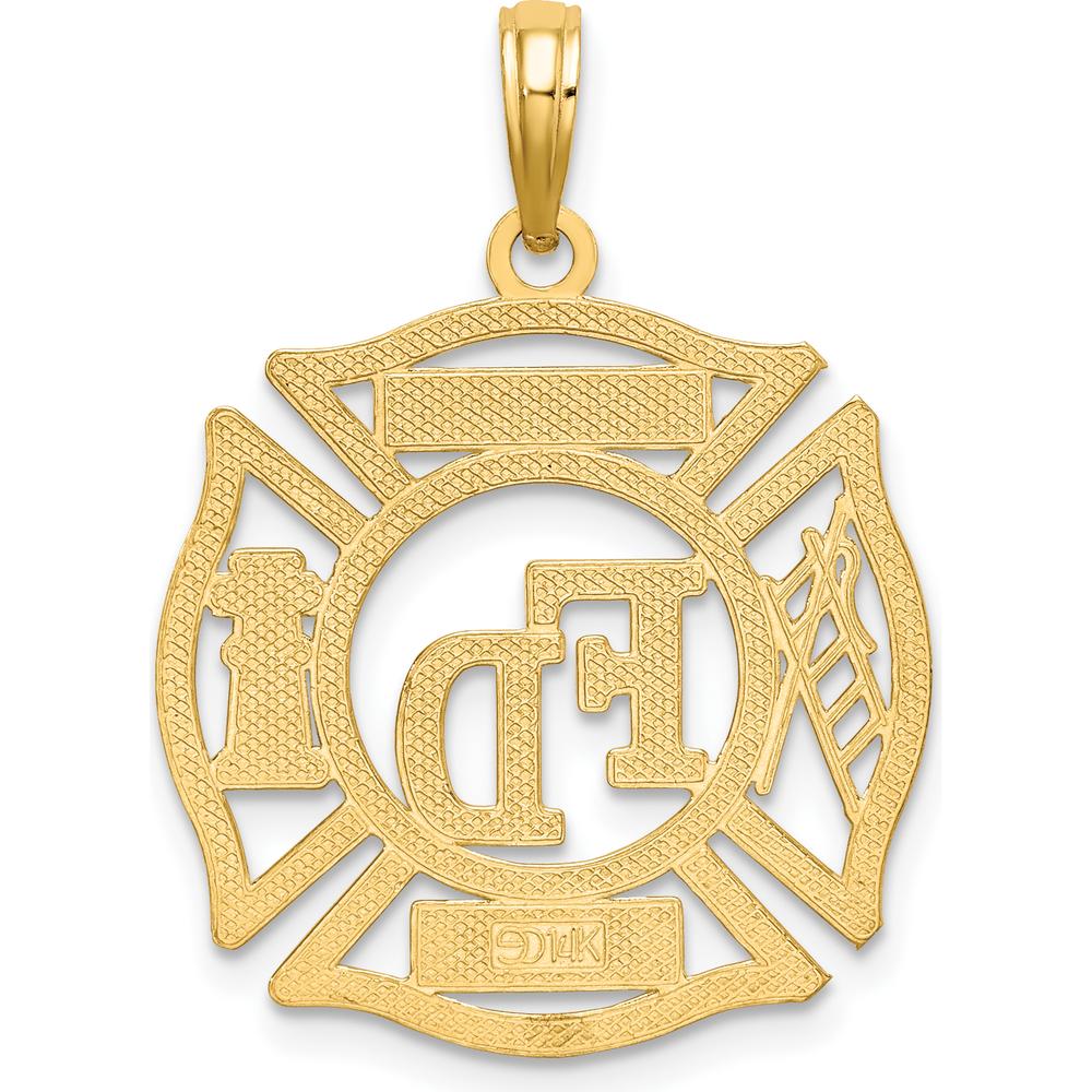 14K Yellow Gold FD Ladies Auxiliary Firefighter Shield Pendant - 20.8mm by Oro Pregiato