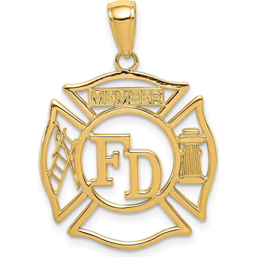 14K Yellow Gold FD Member Shield Pendant - Polished Finish, 30mm Length by Oro Pregiato
