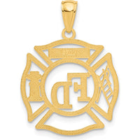 14K Yellow Gold FD Member Shield Pendant - Polished Finish, 30mm Length by Oro Pregiato