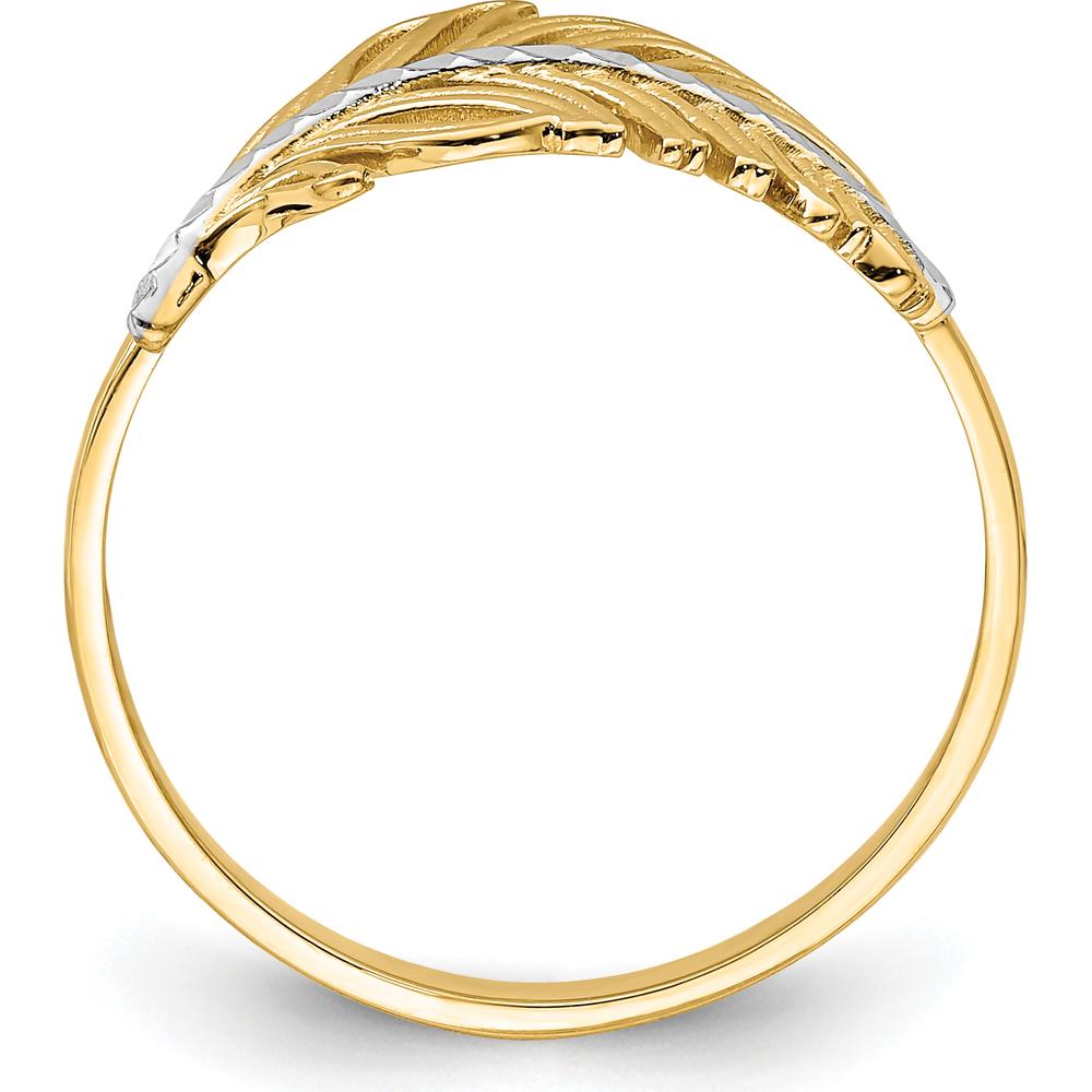 14K Yellow Gold Feather Ring with Rhodium Plating and Diamond Cut Texture by Oro Pregiato