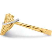 14K Yellow Gold Feather Ring with Rhodium Plating and Diamond Cut Texture by Oro Pregiato