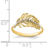 14K Yellow Gold Feather Ring with Rhodium Plating and Diamond Cut Texture by Oro Pregiato