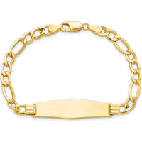 14K Yellow Gold Figaro Chain ID Bracelet with Polished Soft Diamond Shape Plate - 7" Length by Oro Pregiato