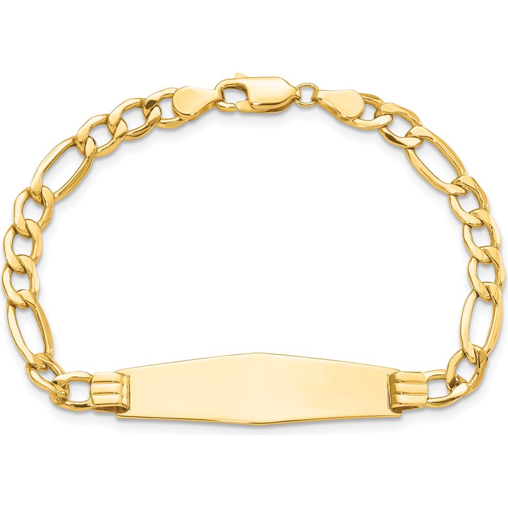 14K Yellow Gold Figaro Chain ID Bracelet with Polished Soft Diamond Shape Plate - 7" Length by Oro Pregiato