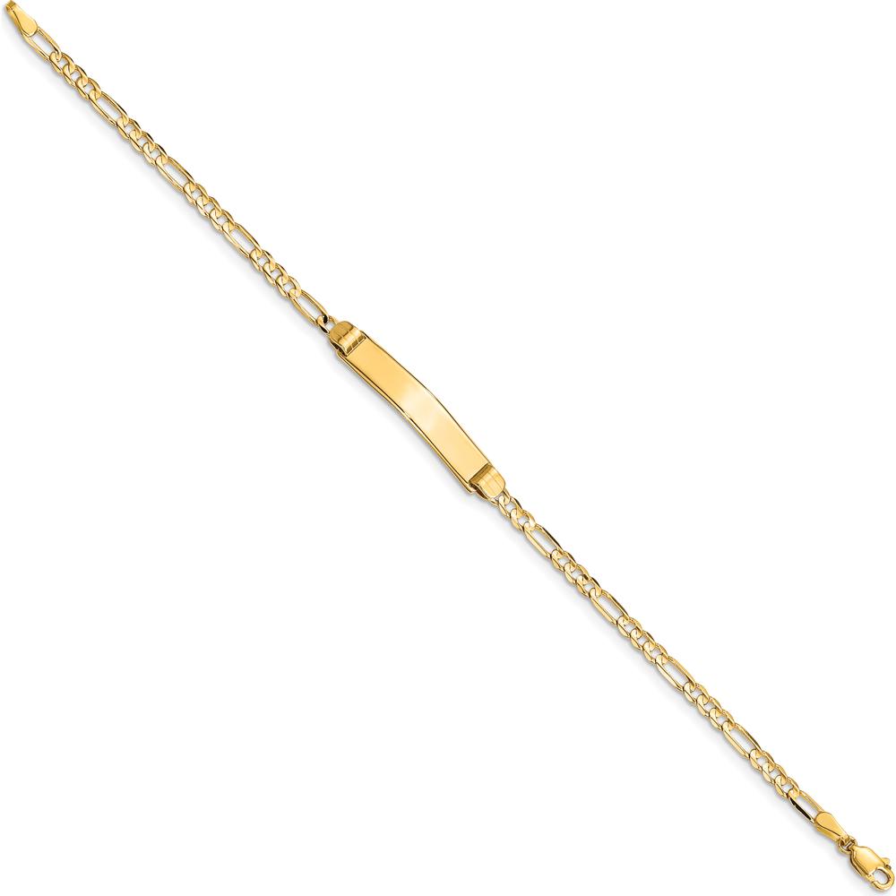 14K Yellow Gold Figaro Chain ID Bracelet with Polished Solid Plate - 8" Length by Oro Pregiato