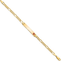 14K Yellow Gold Figaro Link 7" Medical Alert Bracelet with Red Enamel Charm - Engravable by Oro Pregiato