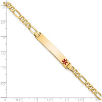 14K Yellow Gold Figaro Link 7" Medical Alert Bracelet with Red Enamel Charm - Engravable by Oro Pregiato