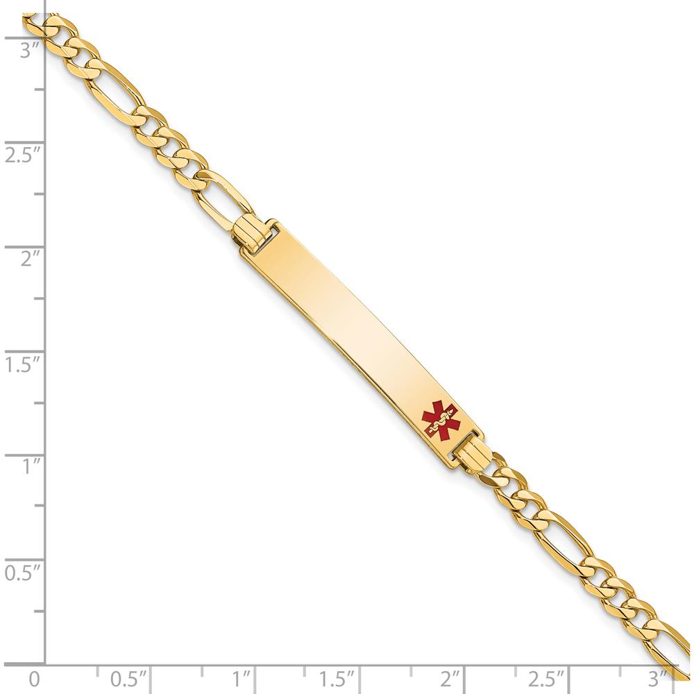 14K Yellow Gold Figaro Link 7" Medical Alert Bracelet with Red Enamel Charm - Engravable by Oro Pregiato