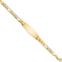 14K Yellow Gold Figaro Link ID Bracelet with Solid Plate Charm - 7" Length by Oro Pregiato