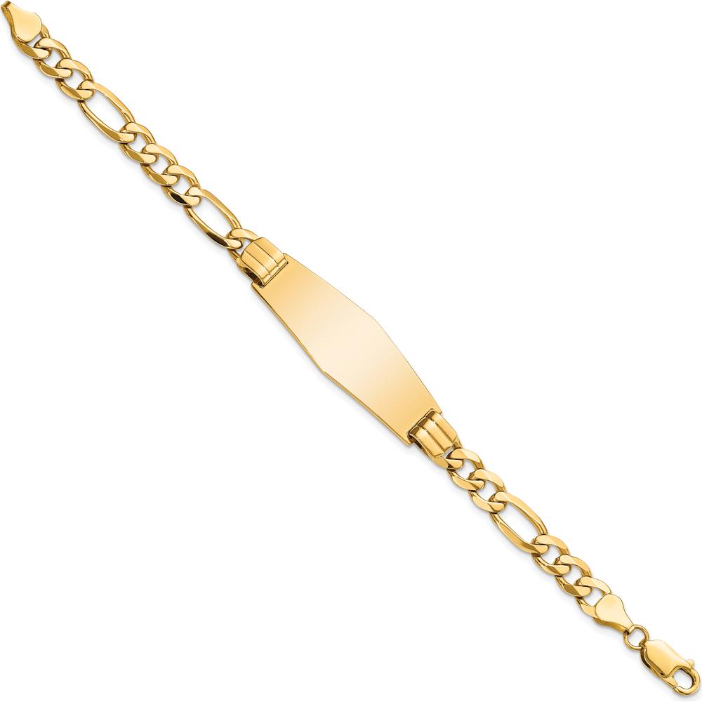 14K Yellow Gold Figaro Link ID Bracelet with Solid Plate Charm - 7" Length by Oro Pregiato