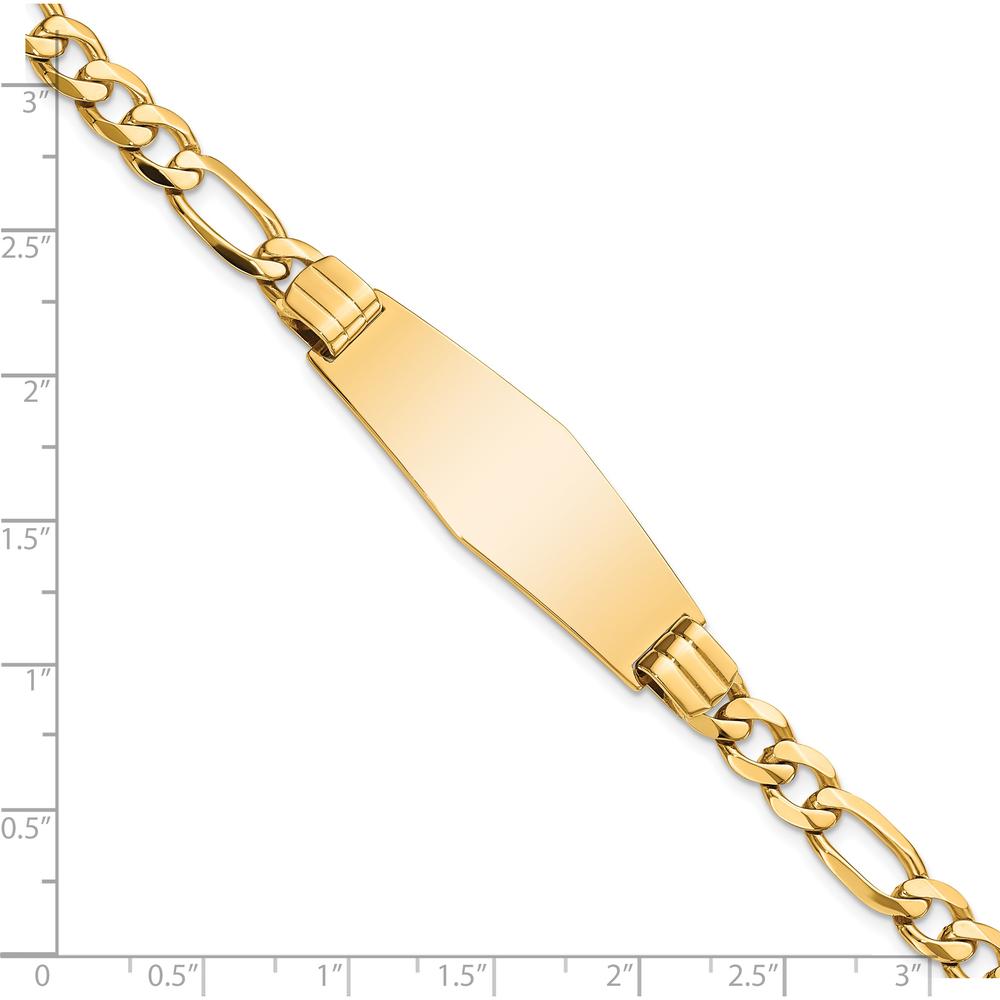 14K Yellow Gold Figaro Link ID Bracelet with Solid Plate Charm - 7" Length by Oro Pregiato
