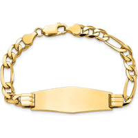 14K Yellow Gold Figaro Link ID Bracelet with Solid Plate Charm - 7" Length by Oro Pregiato