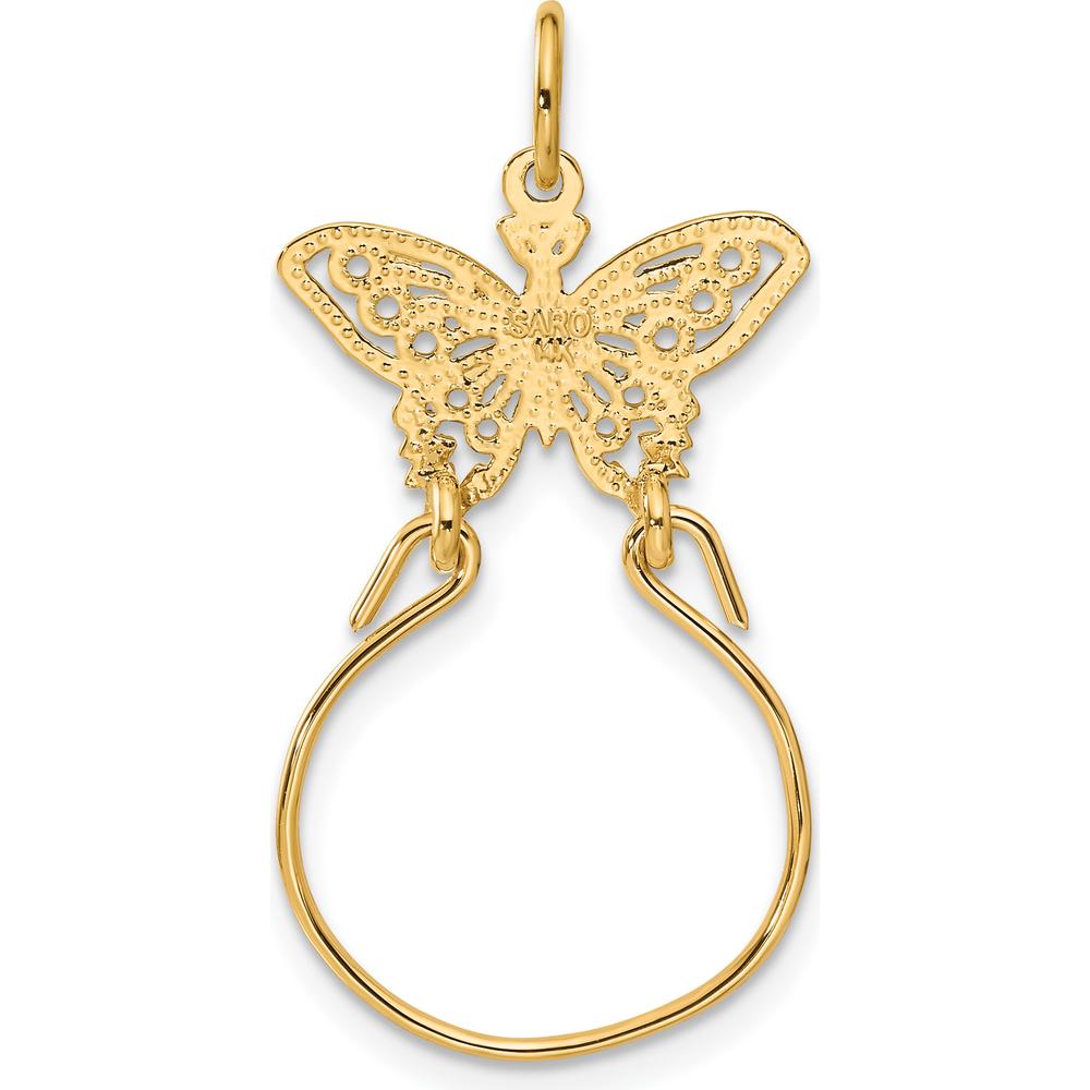 14K Yellow Gold Filigree Butterfly Charm Holder Pendant 40mm by Oro Pregiato