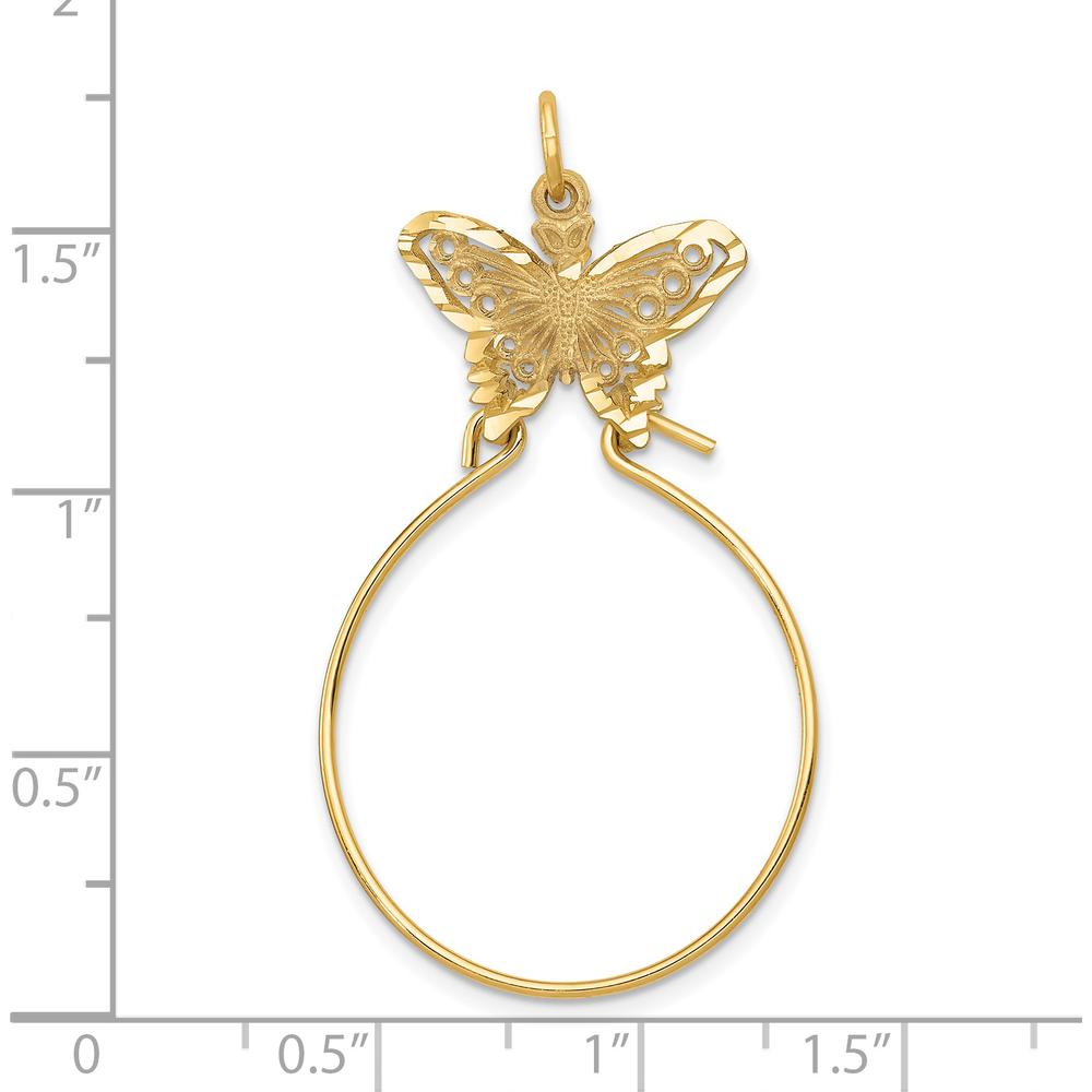 14K Yellow Gold Filigree Butterfly Charm Holder Pendant 40mm by Oro Pregiato
