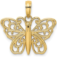 14K Yellow Gold Filigree Butterfly Pendant with Open Back Design by Oro Pregiato