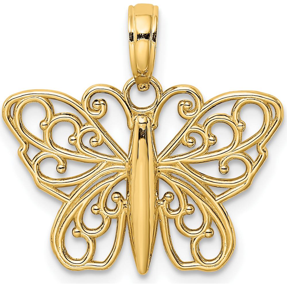 14K Yellow Gold Filigree Butterfly Pendant with Open Back Design by Oro Pregiato