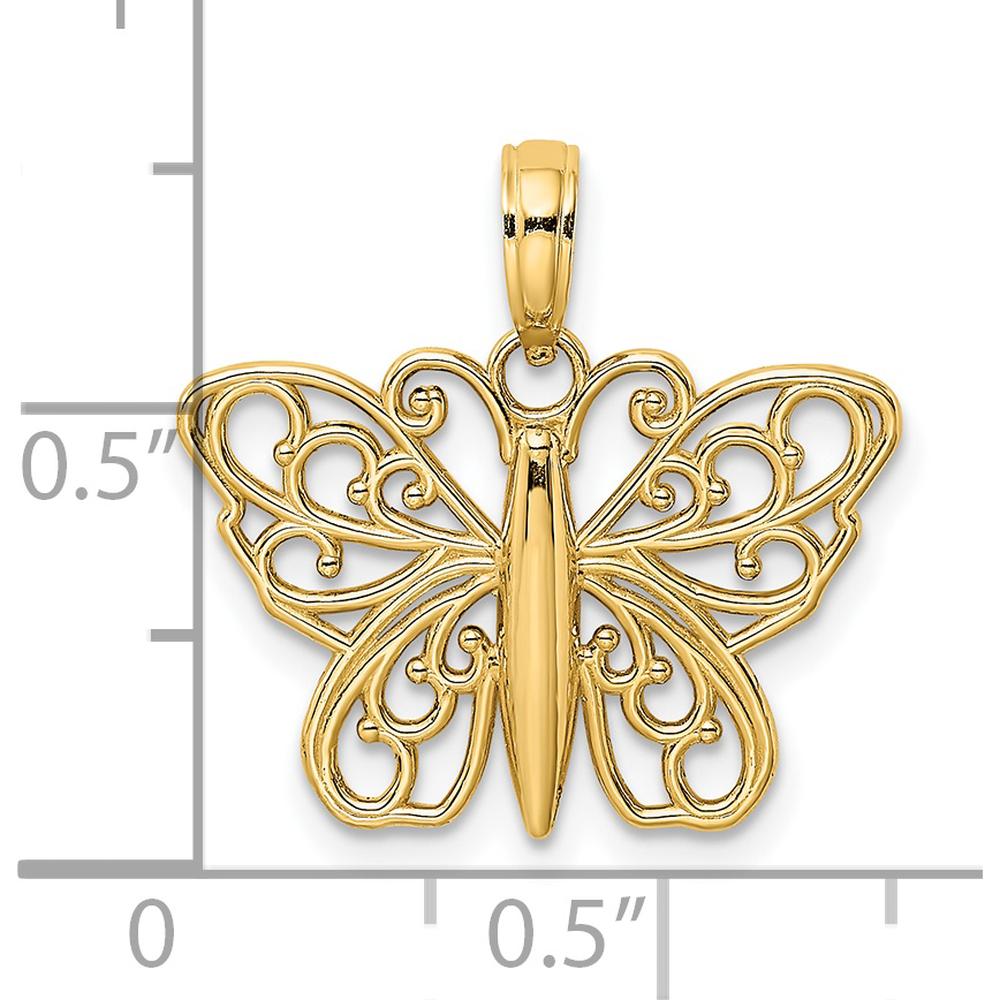 14K Yellow Gold Filigree Butterfly Pendant with Open Back Design by Oro Pregiato