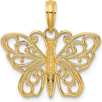 14K Yellow Gold Filigree Butterfly Pendant with Open Back Design by Oro Pregiato