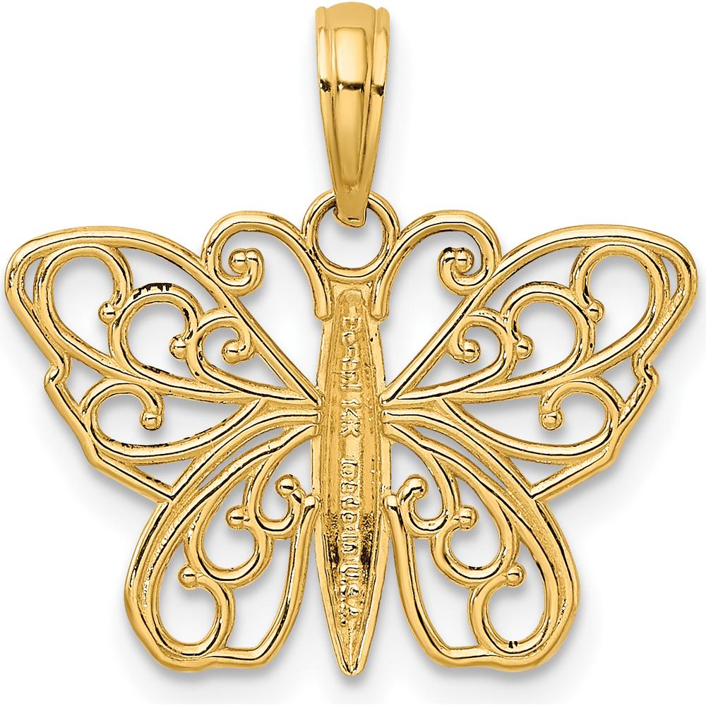 14K Yellow Gold Filigree Butterfly Pendant with Open Back Design by Oro Pregiato