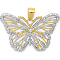 14K Yellow Gold Filigree Butterfly Pendant with White Rhodium Accents - 22mm x 34mm by Oro Pregiato