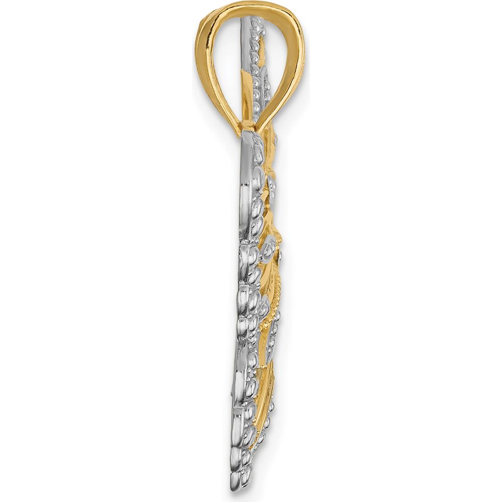 14K Yellow Gold Filigree Butterfly Pendant with White Rhodium Accents - 22mm x 34mm by Oro Pregiato