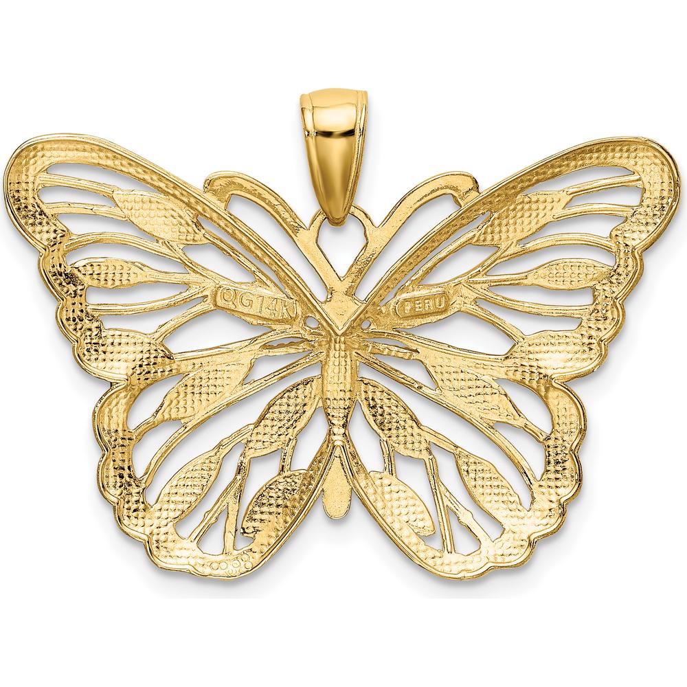 14K Yellow Gold Filigree Butterfly Pendant with White Rhodium Accents - 22mm x 34mm by Oro Pregiato