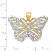 14K Yellow Gold Filigree Butterfly Pendant with White Rhodium Accents - 22mm x 34mm by Oro Pregiato