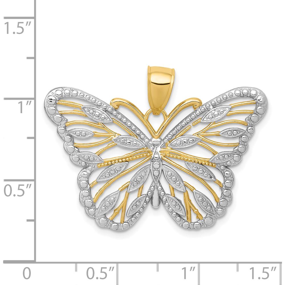 14K Yellow Gold Filigree Butterfly Pendant with White Rhodium Accents - 22mm x 34mm by Oro Pregiato