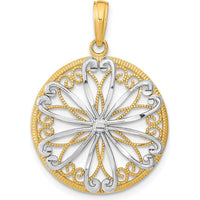 14K Yellow Gold Filigree Center Round Charm with White Rhodium Accents by Oro Pregiato