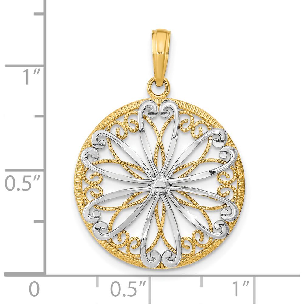 14K Yellow Gold Filigree Center Round Charm with White Rhodium Accents by Oro Pregiato
