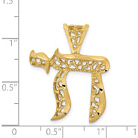 14K Yellow Gold Filigree Chai Pendant with Polished and Diamond-Cut Textures by Oro Pregiato